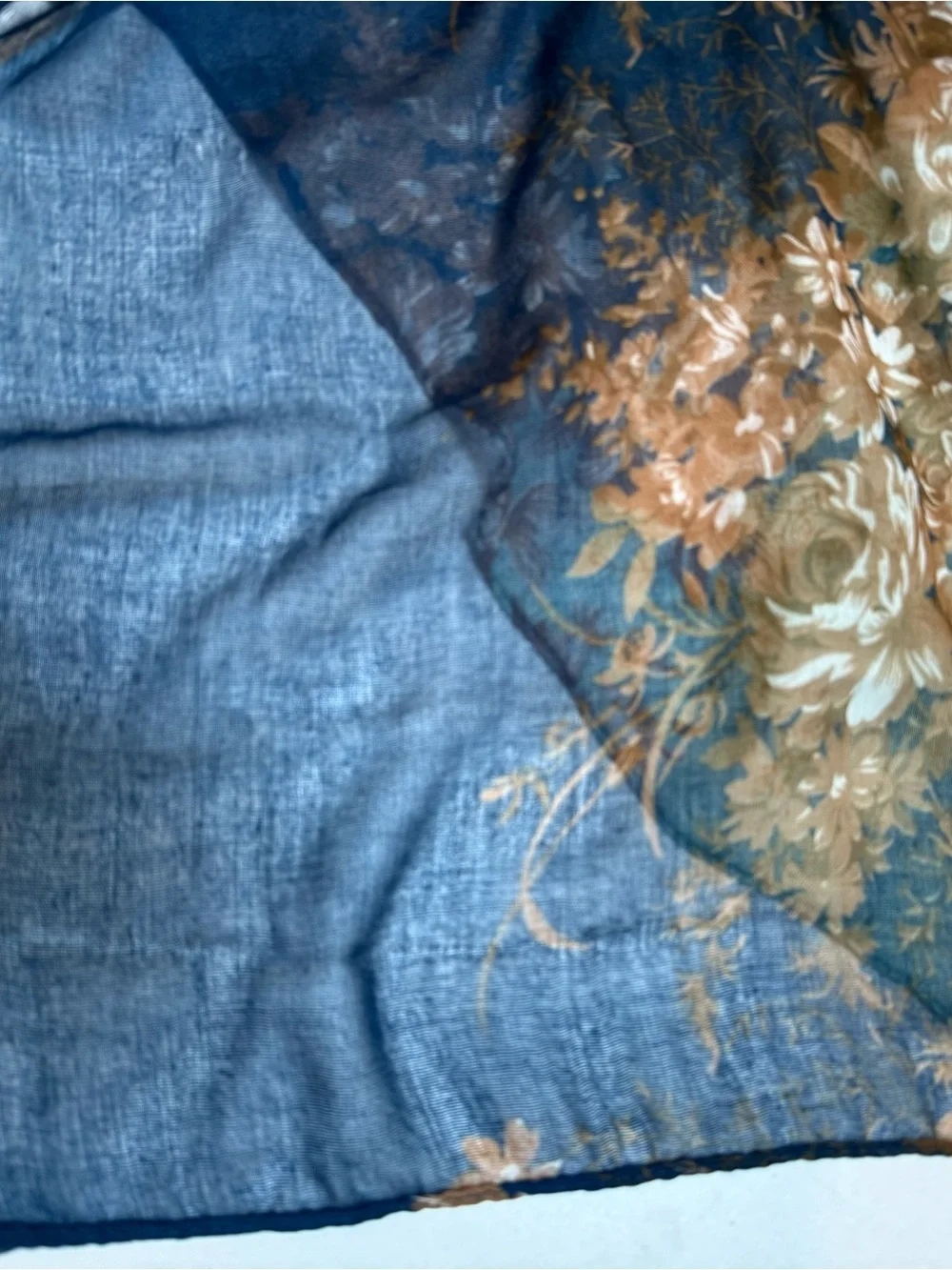 Floral Ombre Lightweight Scarf in Aqua, Navy & Brown